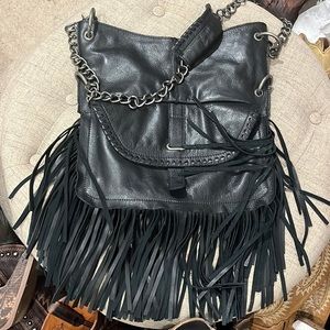 Cut n paste black leather fringe bag. Heavy. Supple. Gorgeous